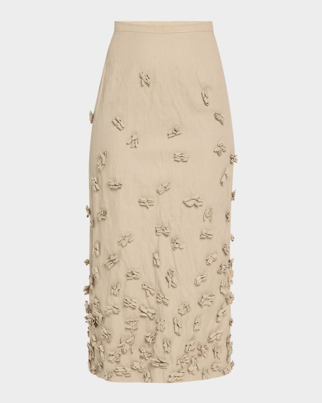 Floral Hand-Embellished Midi Pencil Skirt